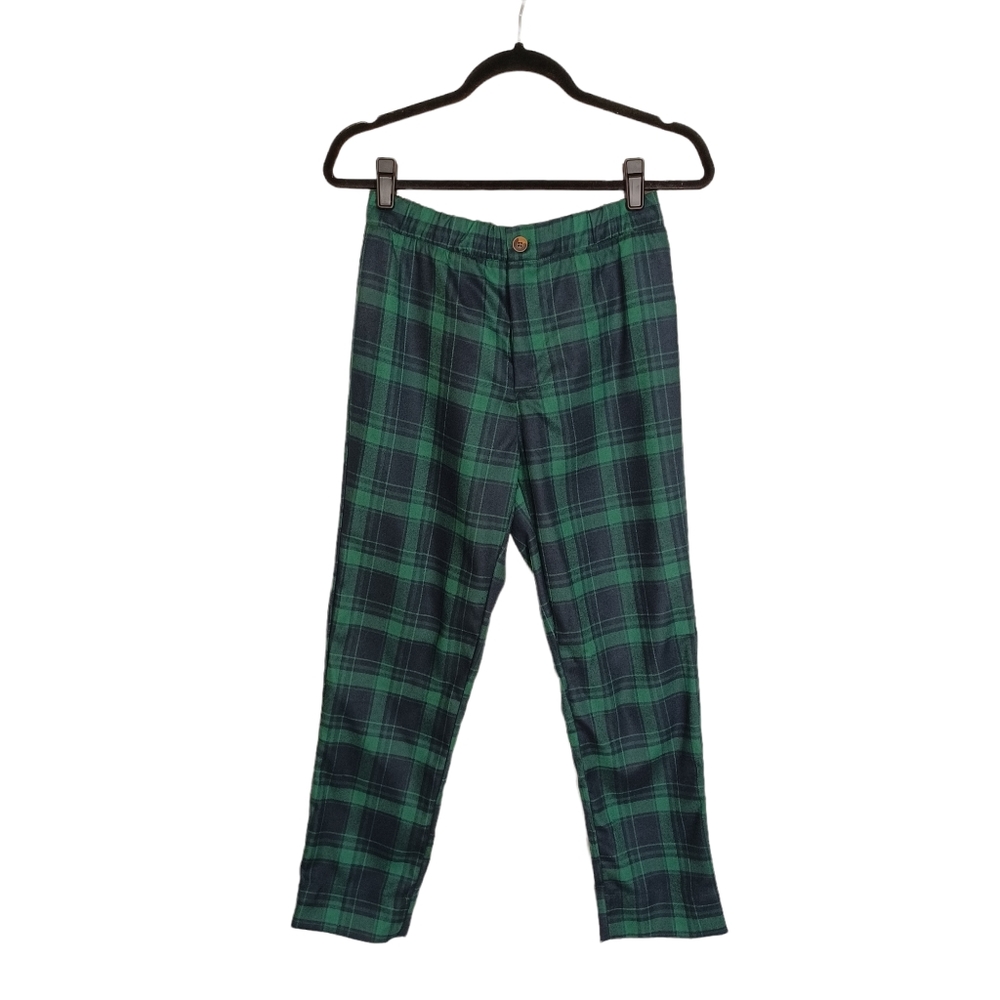 NEW SKY AND SPARROW Green Navy Plaid Print Slim Leg High Rise Pants Medium